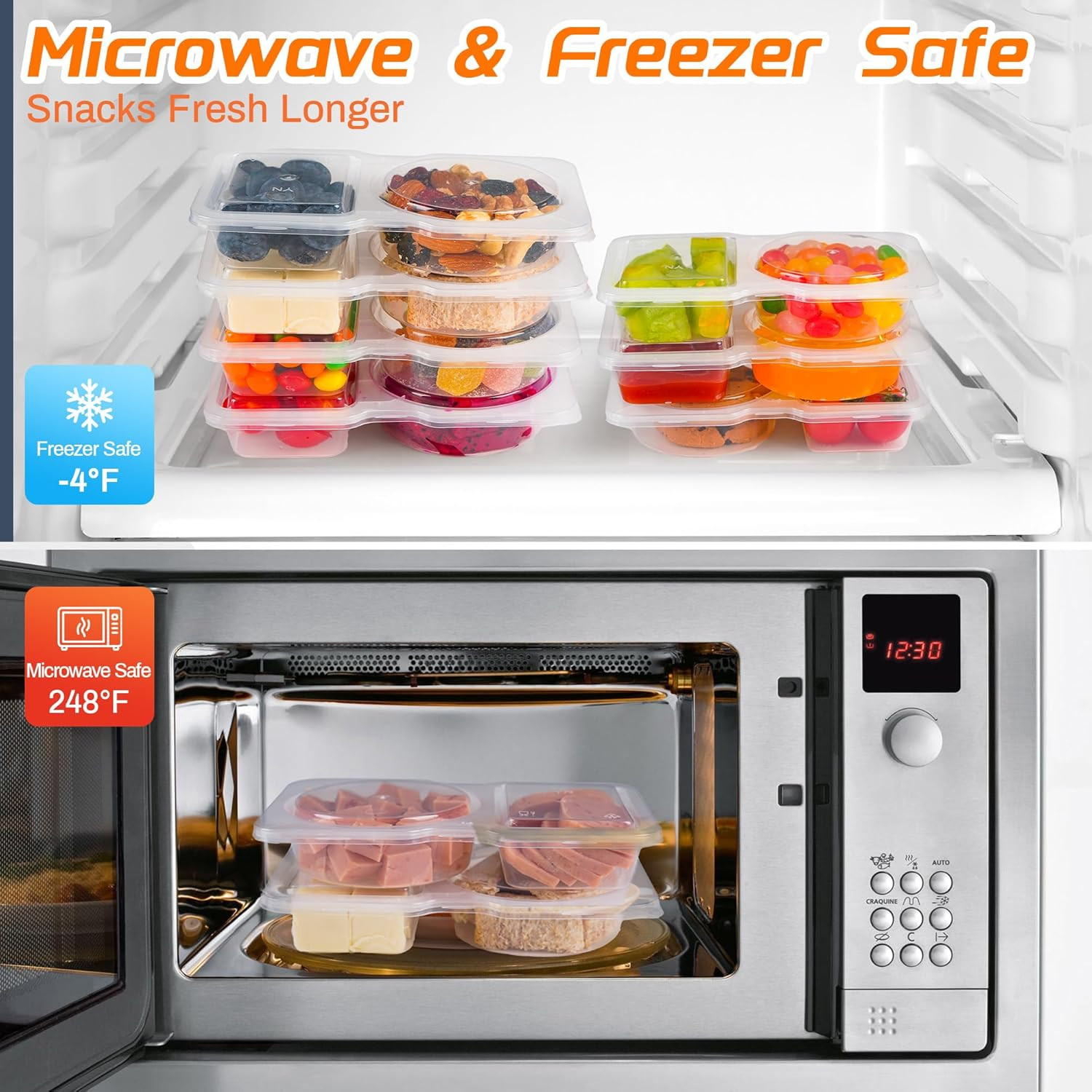 2 Compartment Snack Containers with Lids Leakproof Meal Prep Food Storage