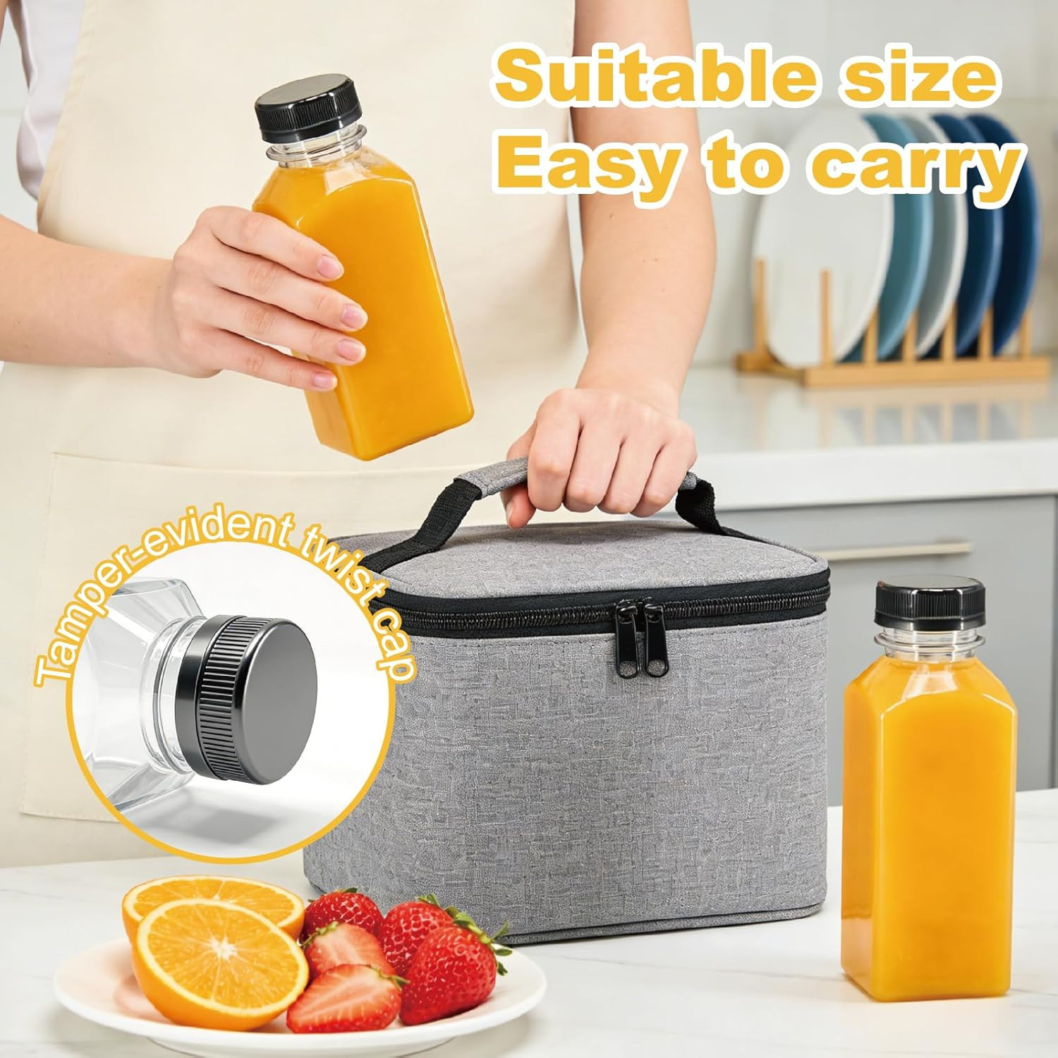 48 Pack 12Oz Clear Reusable Plastic Juice Bottles with Caps, Food Grade Bpa-Free