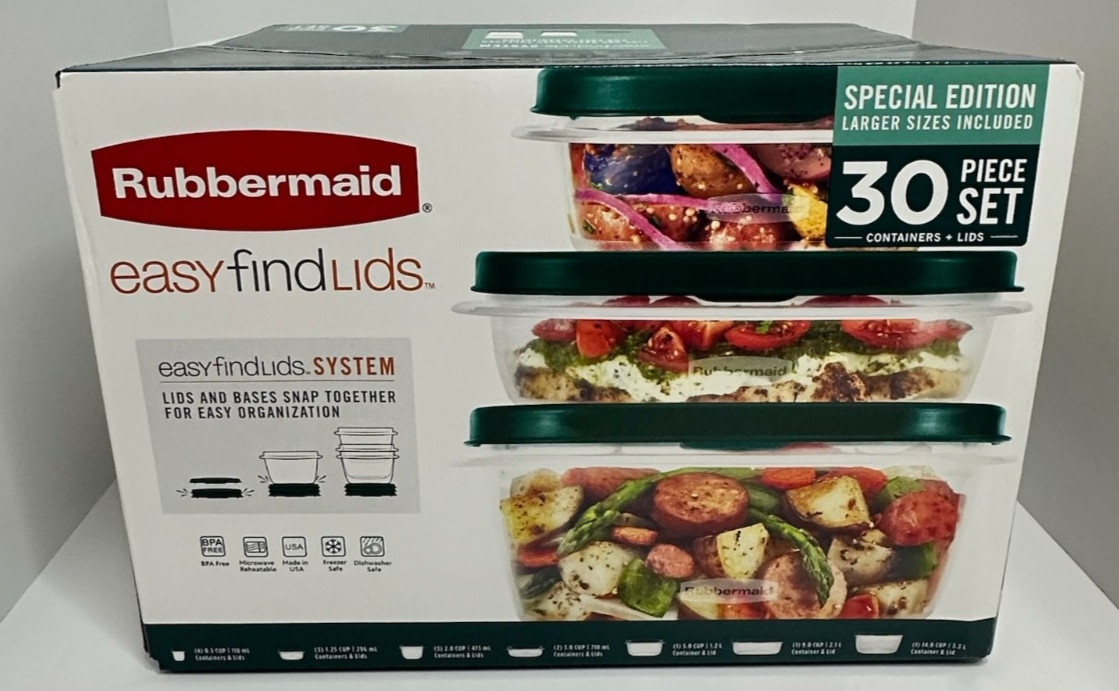 NEW Special Edition Rubbermaid 30pc (+Larger Sizes) Easy Find Lids Storage Set