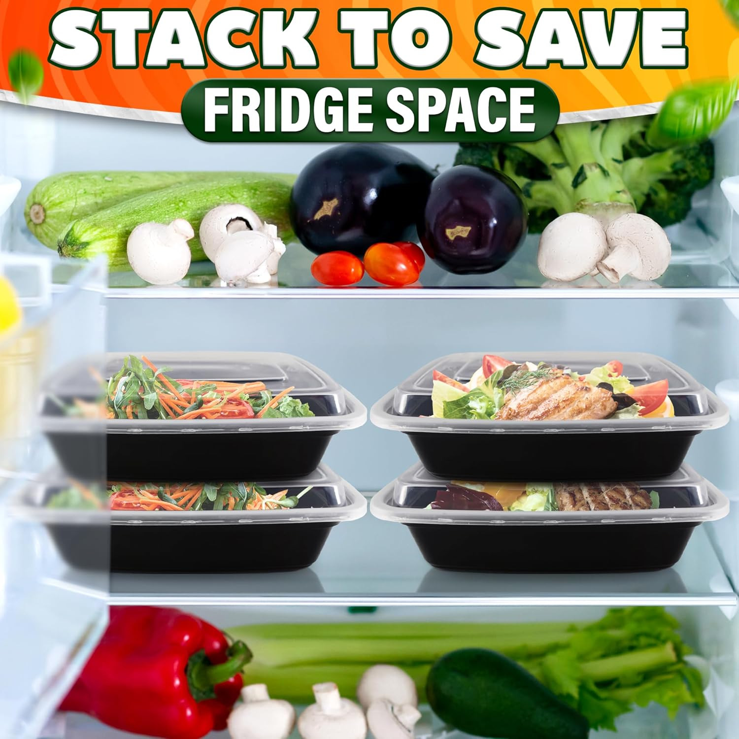 50 Pack [32 Oz] Freezer Meal Prep Containers Reusable – Plastic Food Storage Con