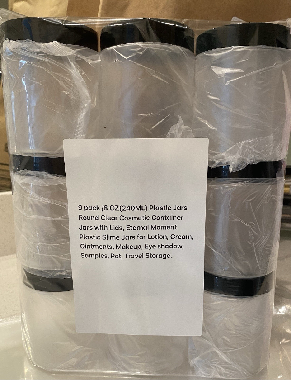 Eternal Moment 9-Pack 8 oz Clear Round Plastic Storage Jars w/ Black Screw Lids