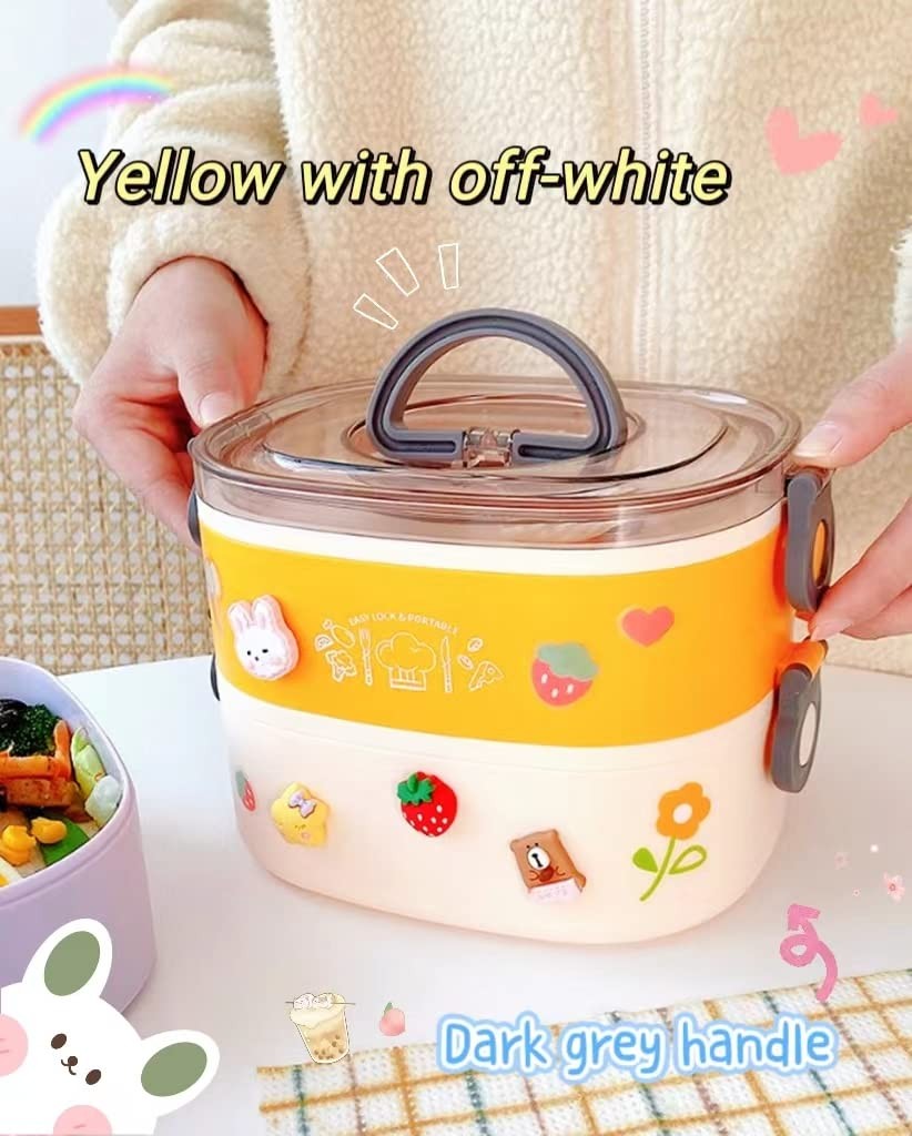 Paidideng Kawaii 2-Layer Bento Lunch Box w/ Bag, Tableware – 1200ml Leak-Proof