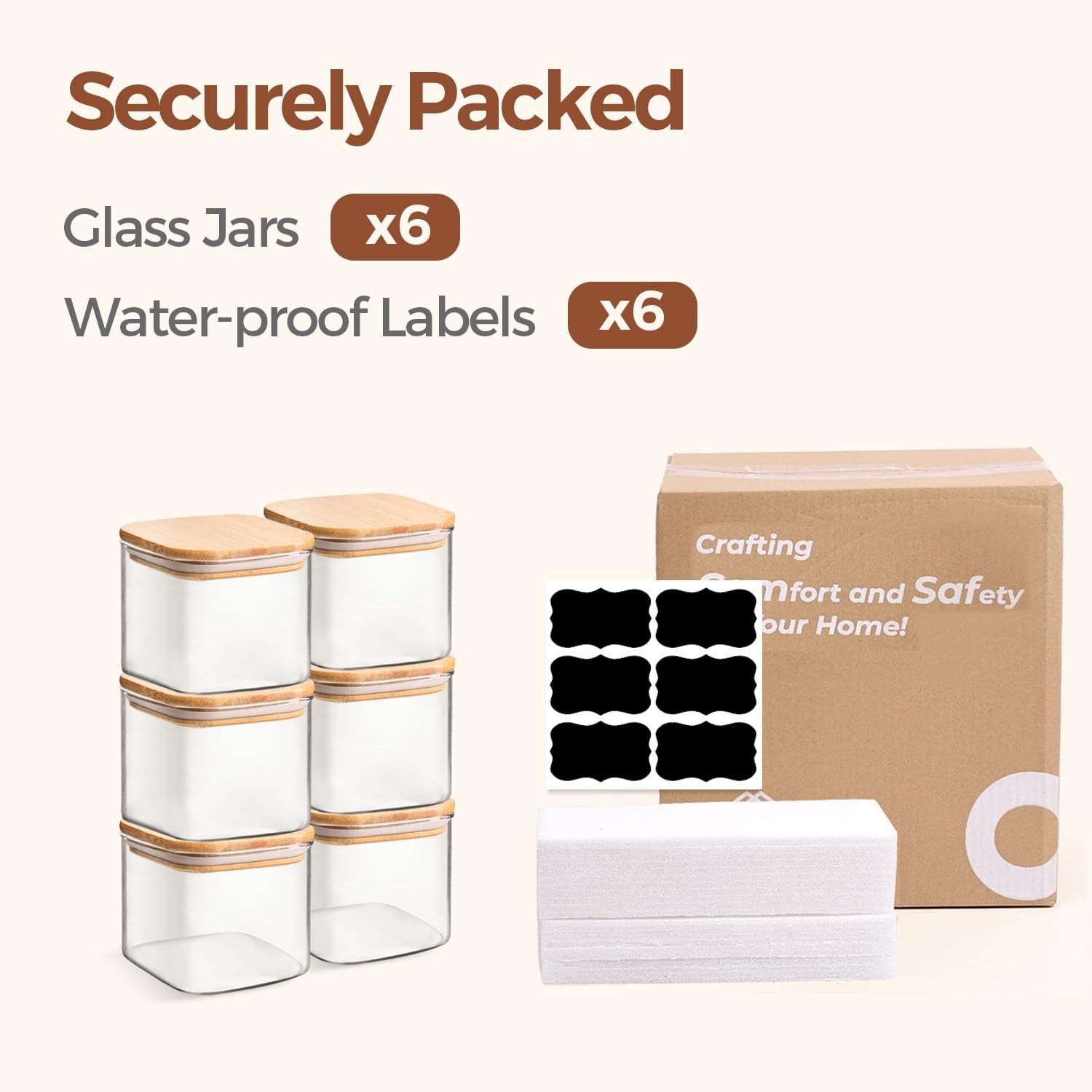 0.6 Qt Glass Food Storage Jars Set of 6 Clear Storage Containers with Airtight