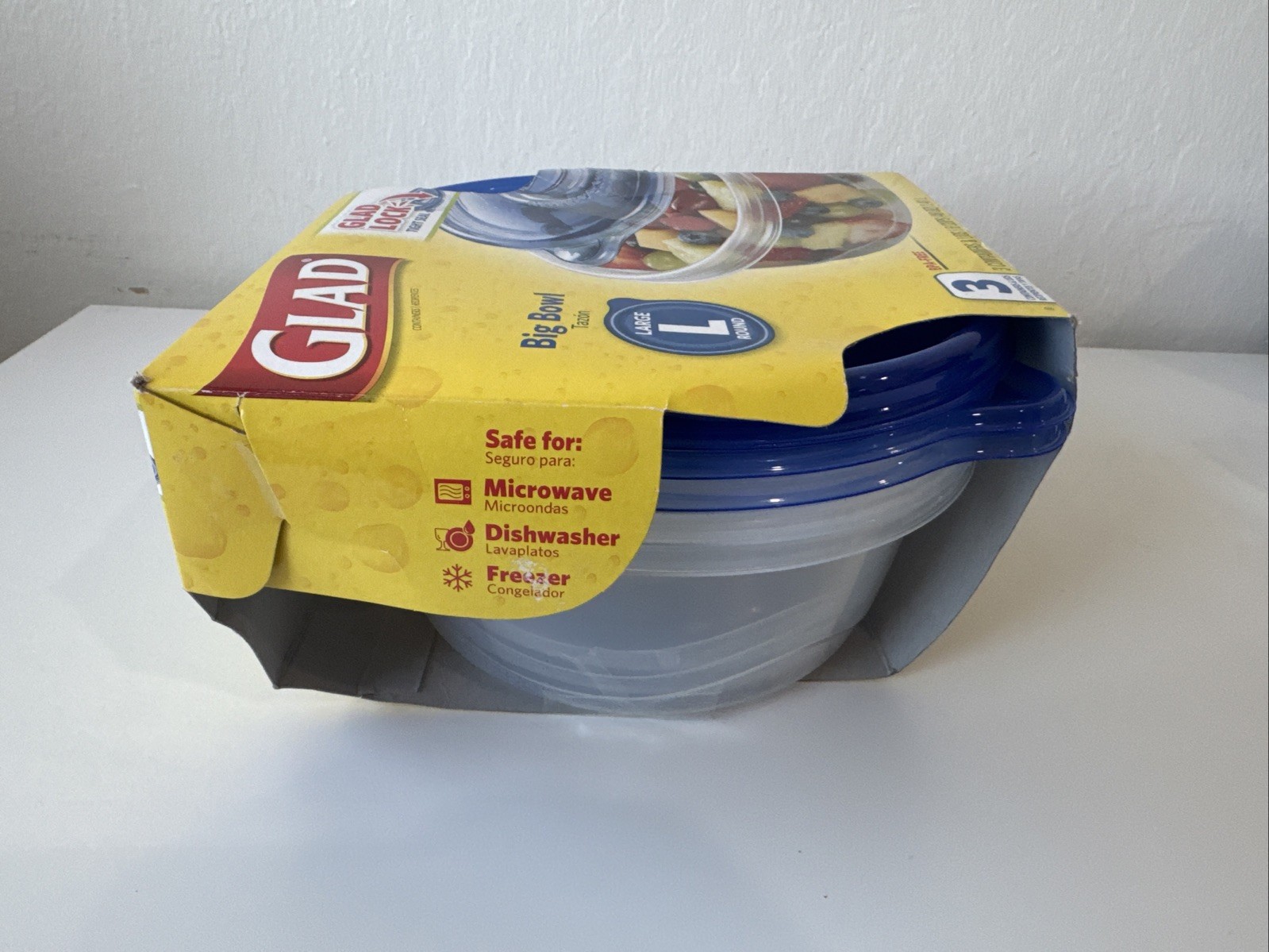 NEW SEALED Glad Big Bowl L Round Food Storage Containers 48 oz 3 Ct BPA Free NOS