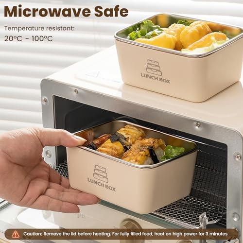 realexist 2 Pack Stainless Steel Bento Box,Leakproof 316 Regular, Beige