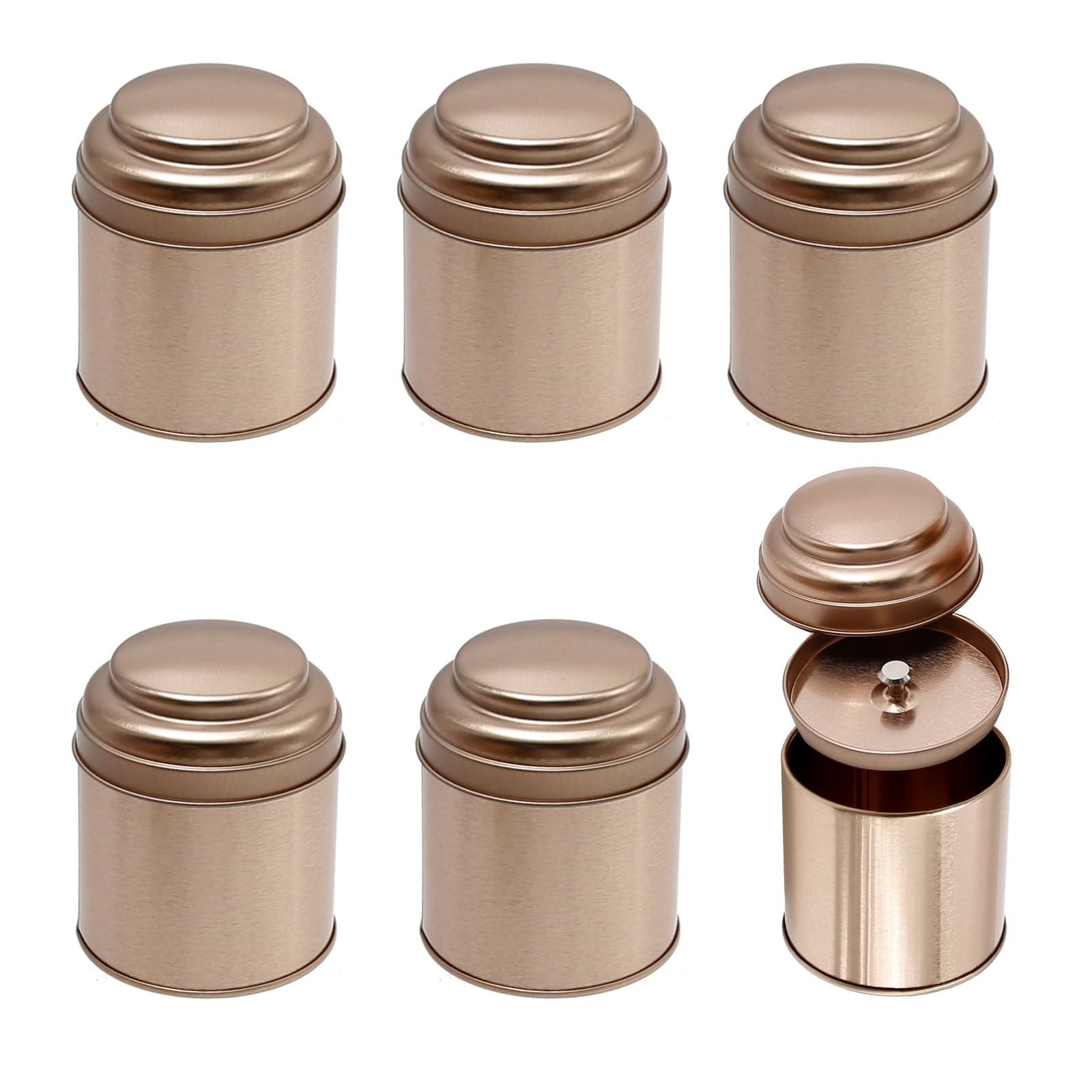 6 PCS Tea Tins Canister Double Lids Mini Storage Containers 8 Oz Round Box