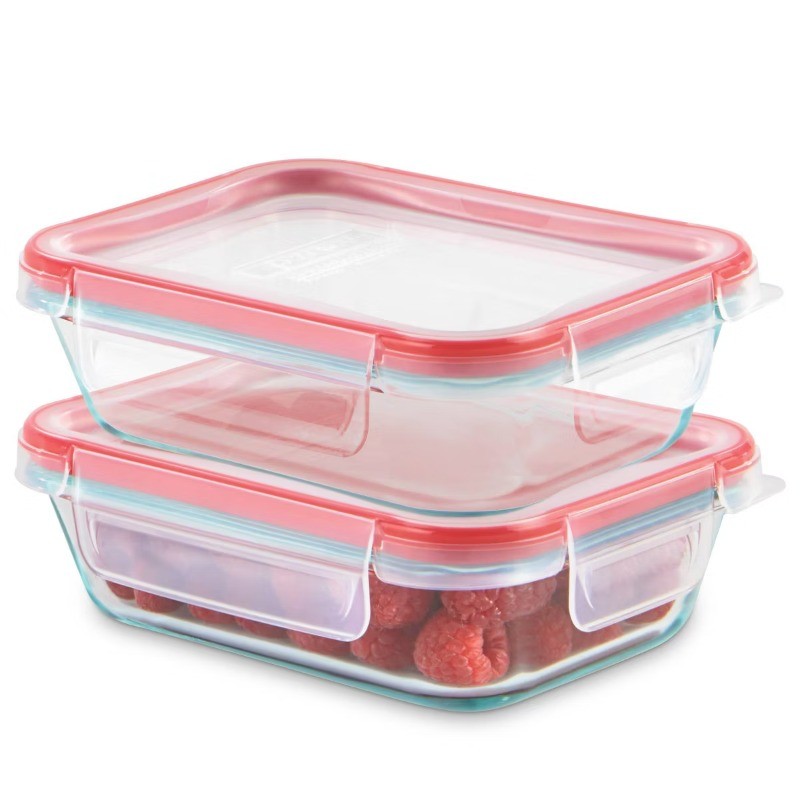 2pc Glass Rectangle Baking Dish Red: Freezer & Microwave Safe, 16Vol
