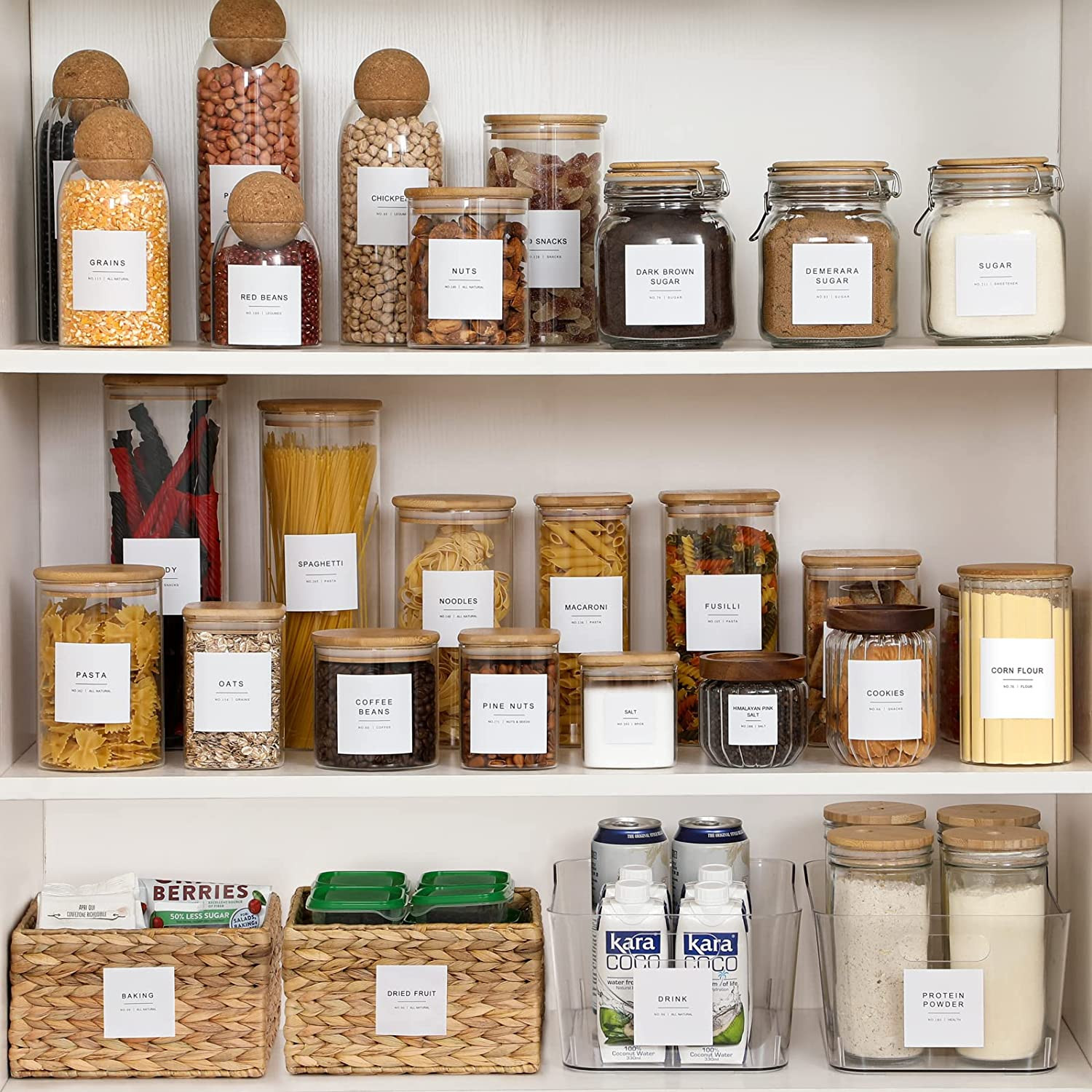 308 Kitchen Pantry Labels for Food Containers, 3 Sizes White Minimalist Labels f