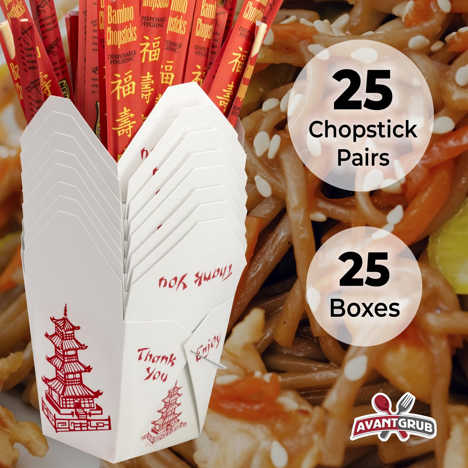 Avant Grub Durable 32 Oz Chinese Take Out Boxes. 25pk Food Containers With 25pk