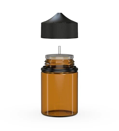 CHUBBY GORILLA 60ML STUBBY BOTTLES (5pack) TRANSLUCENT AMBER BOTTLE/BLACK LID