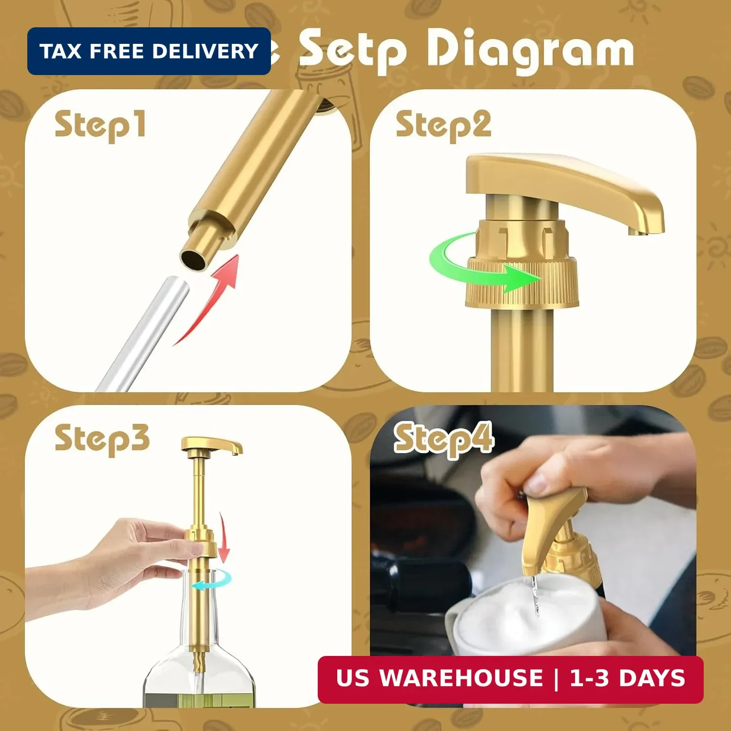 Coffee Syrup Pump Dispenser, 4 Packs of Syrup Pump for 750ml/25.4 oz Syrup Bottl