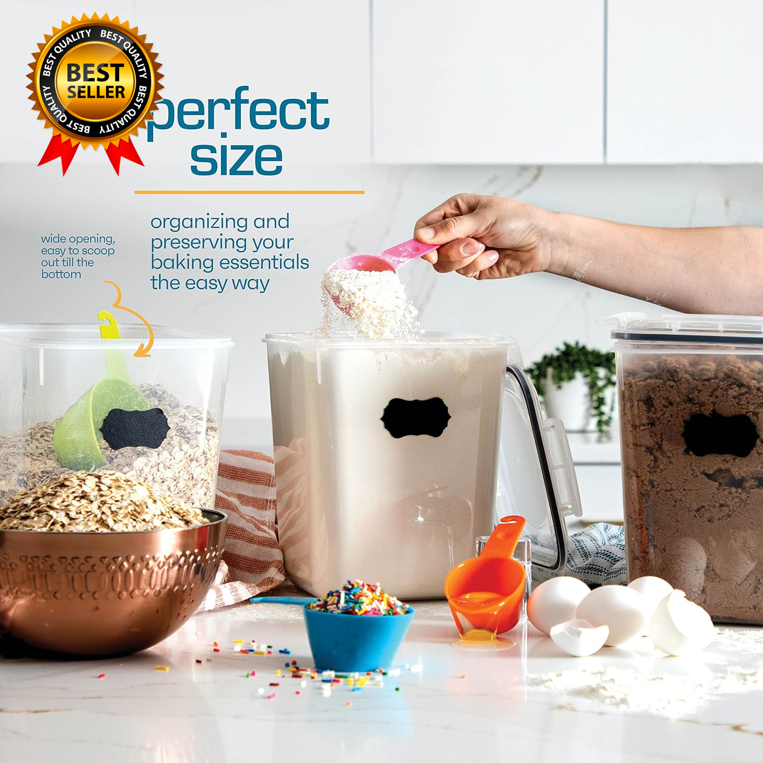 Flour Sugar Storage Containers (5.3L/4Pk) Great Rice Canisters Sets for Kitchen