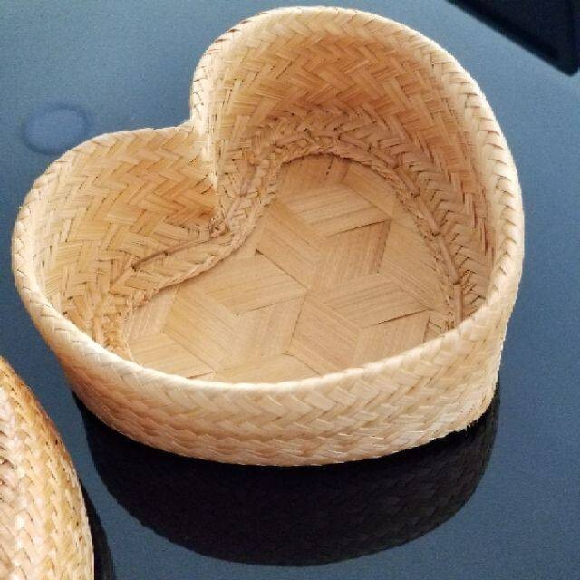 5″Heart Kratip Bamboo Thai Basket StickyRice Woven Primitive Gathering Handmade