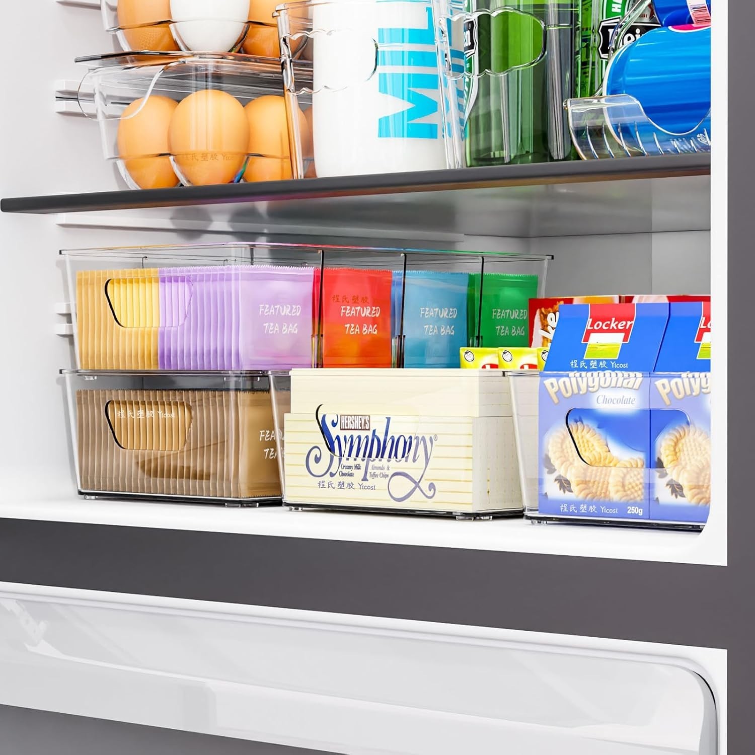 Stackable 6 Pack Snack Organizer Pantry Shelf,Clear Pantry Organizers & Storage