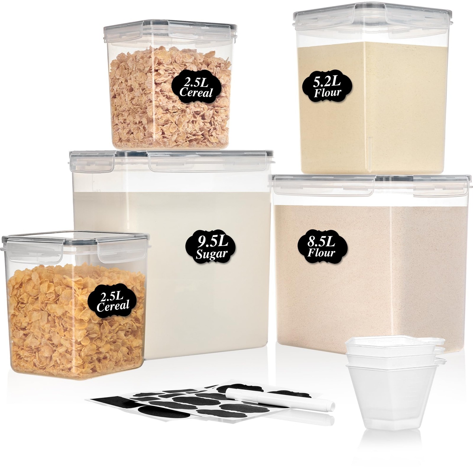5 Pack Large Flour and Sugar Storage Containers Set, Airtight Kitchen Pantry …