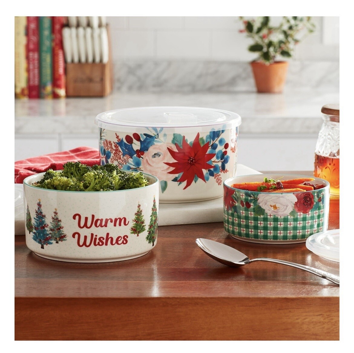 The Pioneer Woman Wishful Winter 6 Piece Round Ceramic Nesting Bowls New