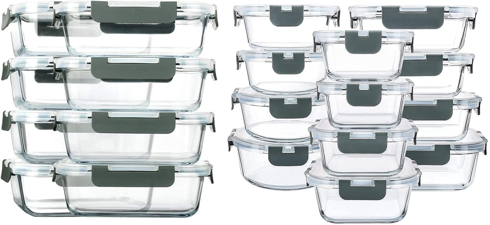 MCIRCO 30Oz Glass Meal Prep Containers Set of 8 and 24Pcs Glass Food Storage Con
