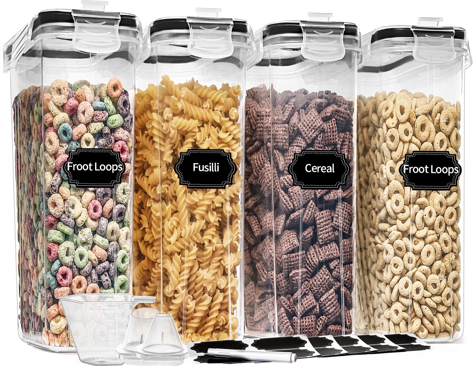 PRAKI Cereal Containers Storage Set (4L,135.2 Oz), 4PCS Airtight Food Storage…