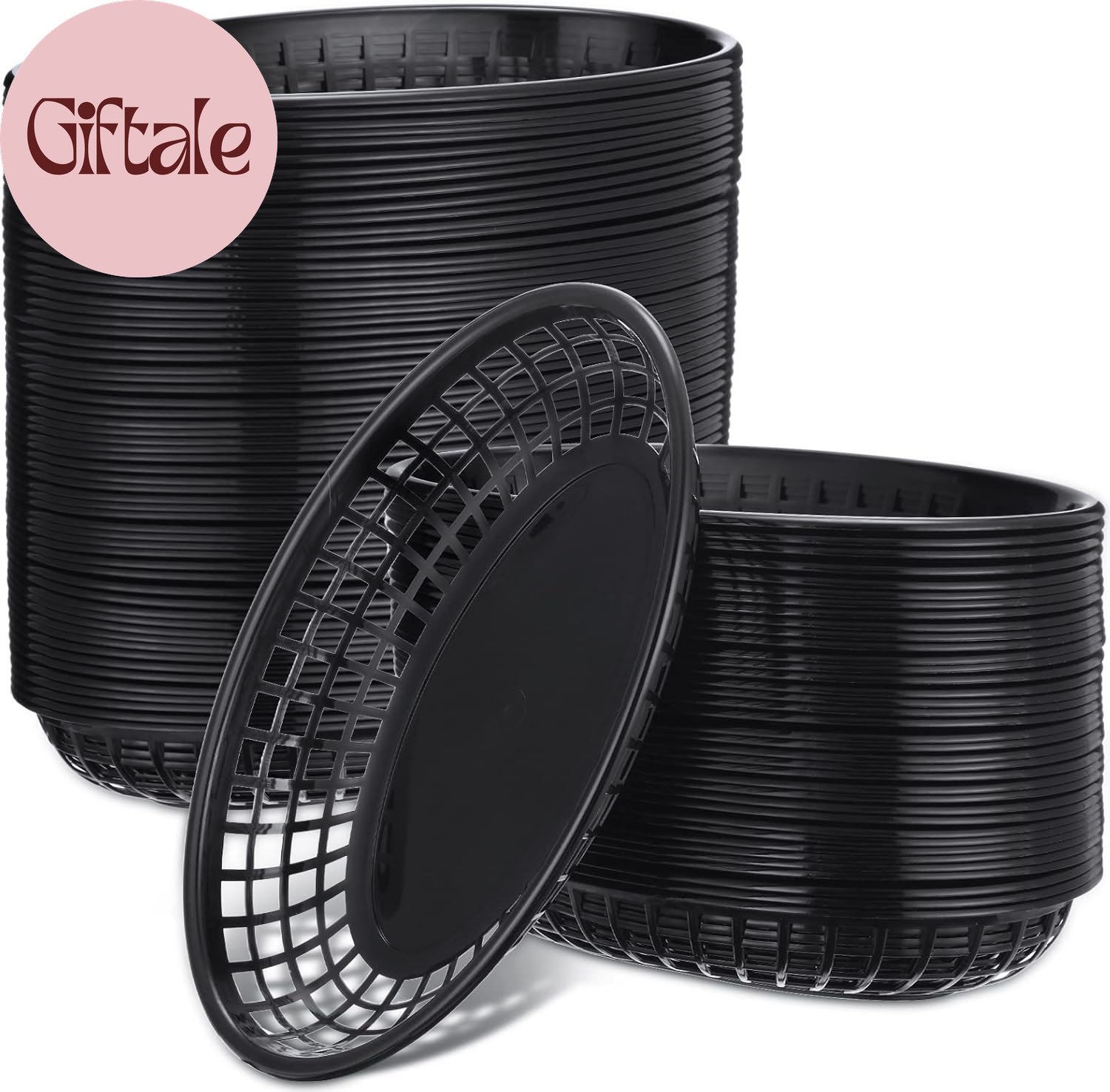 100 Pcs Fast Food Baskets 8.9 X 5.5 Inch Plastic Baskets for Food Black Chip Tra