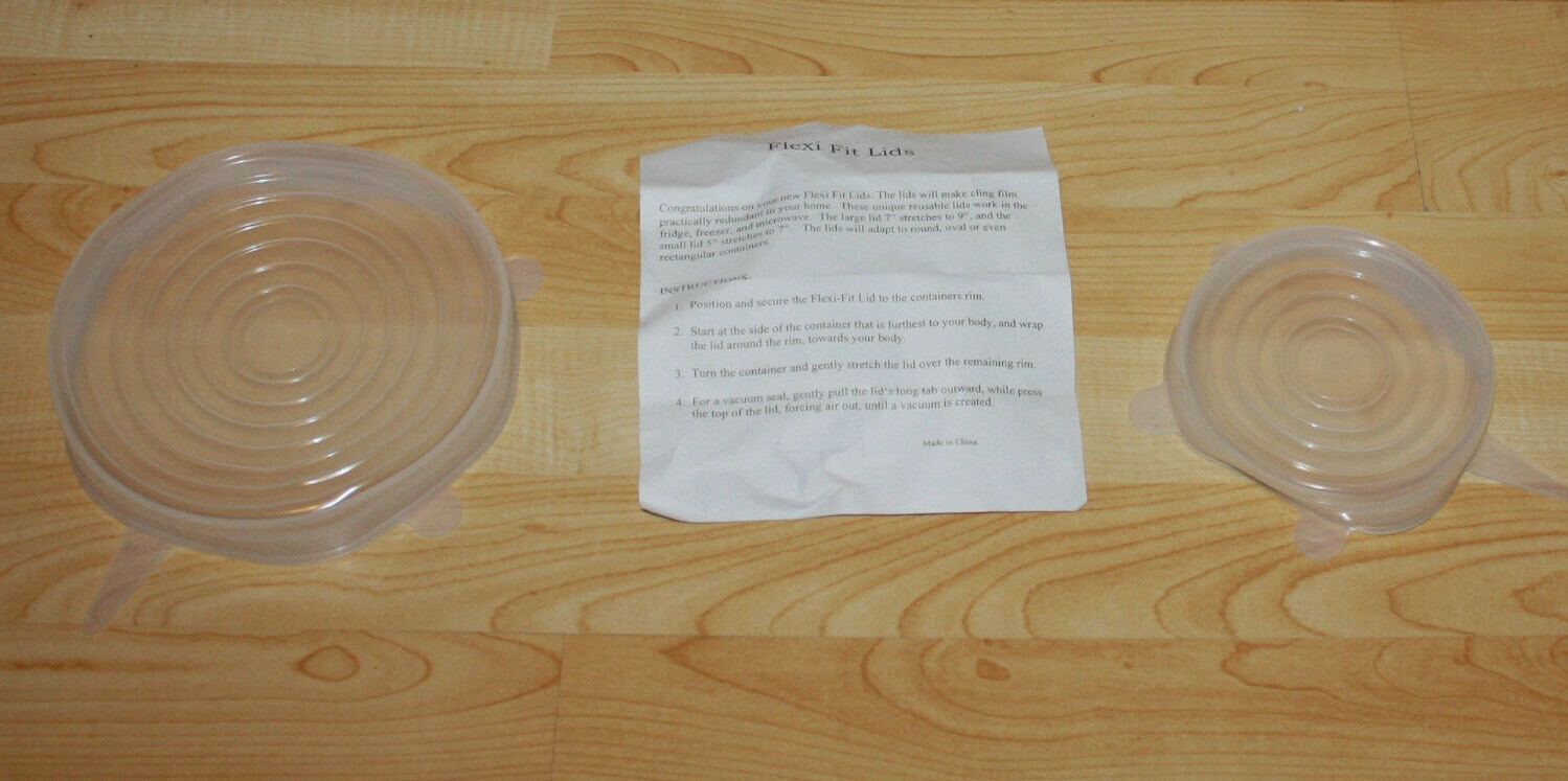 2 pc Flexi Fit Clear Silicone Lids Reusable Container Lid 9″ & 7″ fit any shape