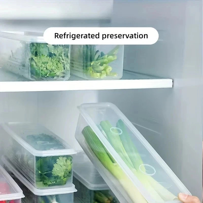 4Pcs Long Rectangular Food Storage Containers Plastic Fridge Organizer Boxes**