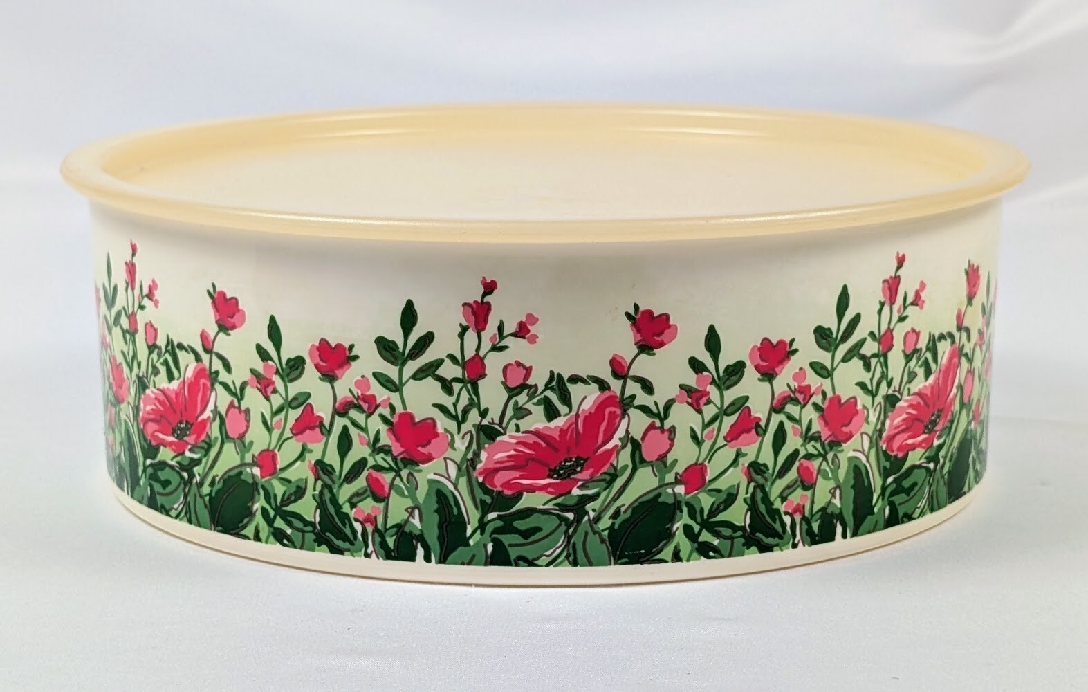 Tupperware 3421A-2, 3420A-1 One Touch Snack Container & Lid Pink Red Flowers
