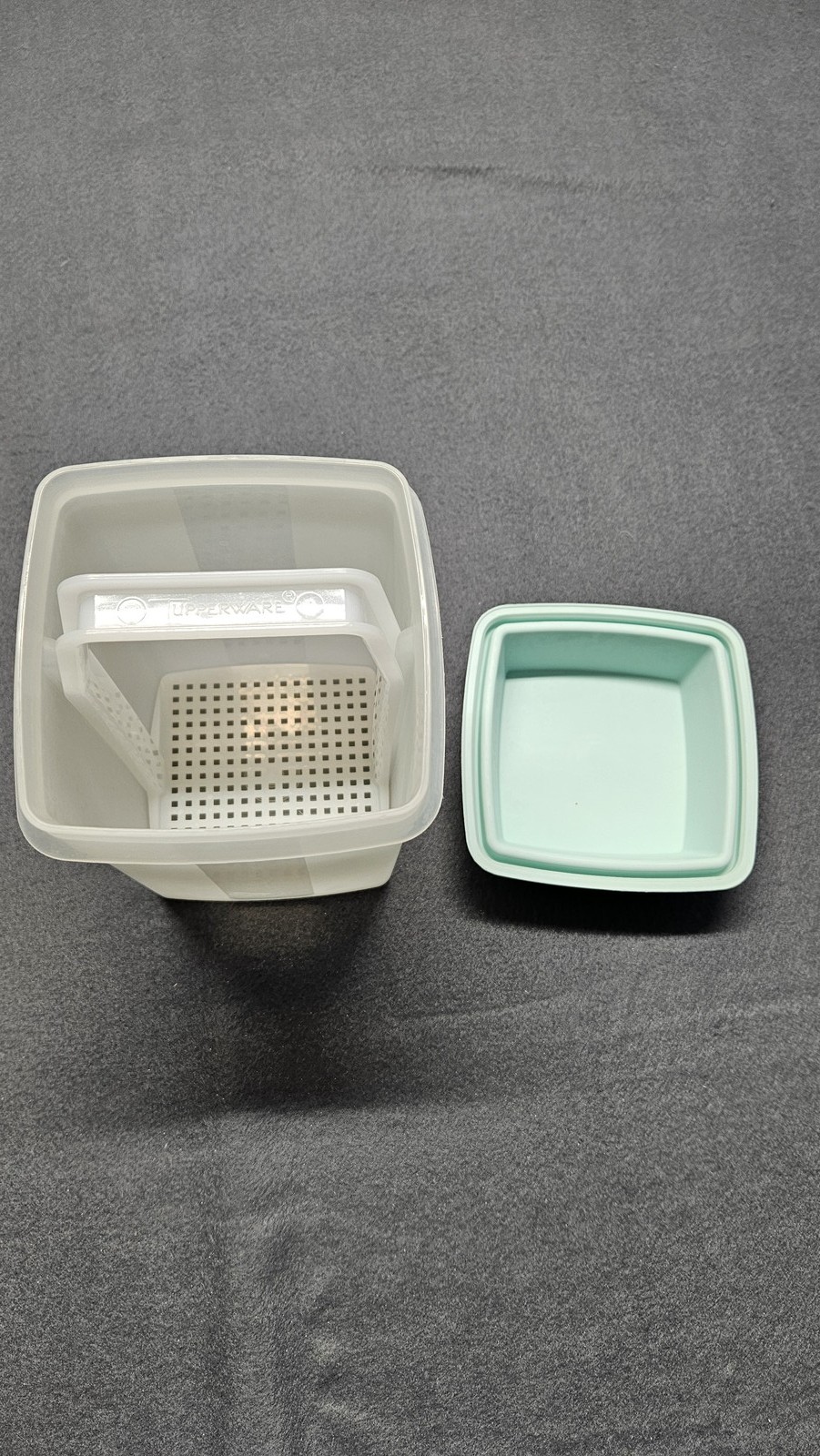 Vintage Tupperware Square-R-Round Container 1640-1 with Drainer Insert & Seal