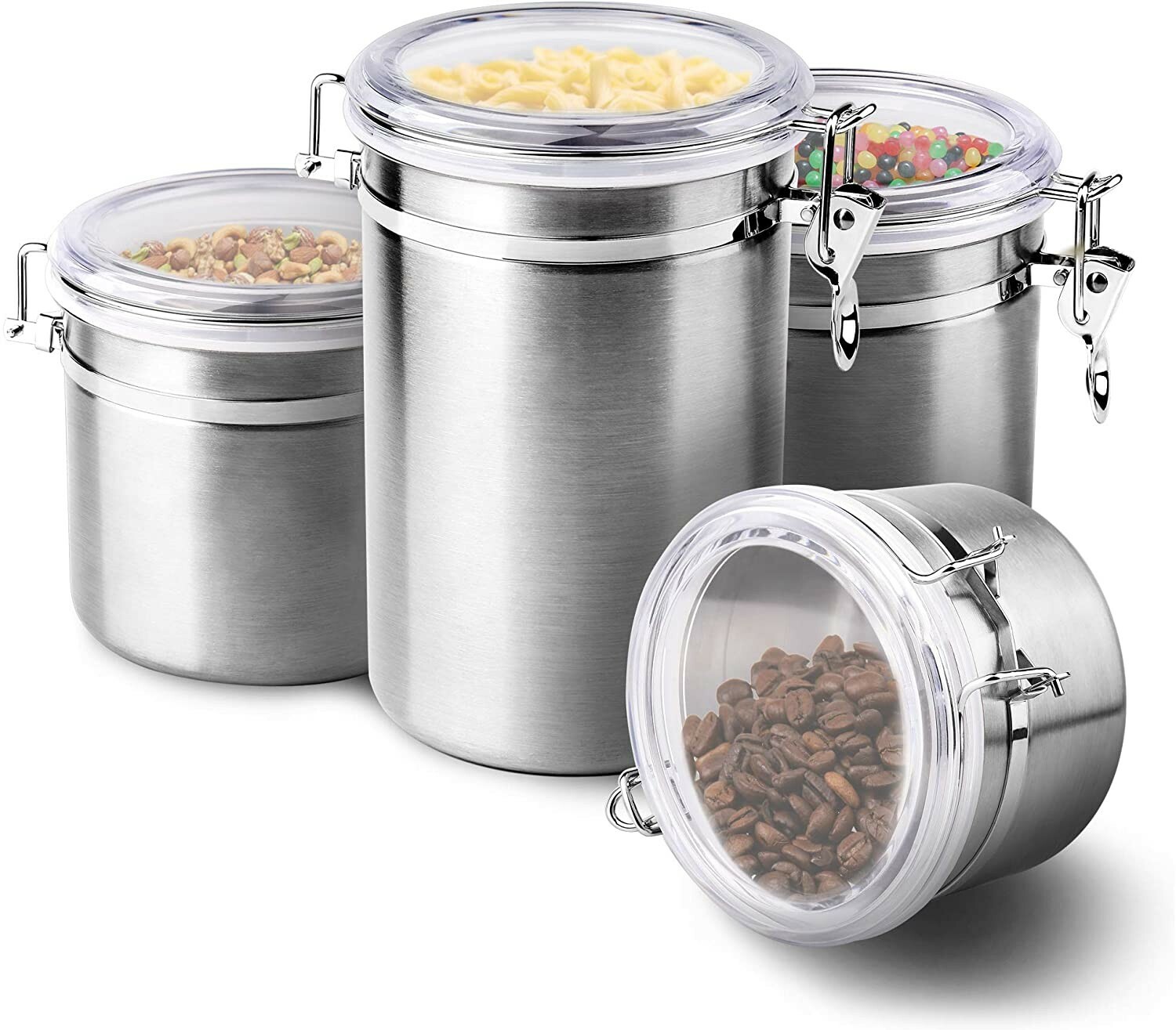 ENLOY 4-Piece Stainless Steel Airtight Food Storage Canister Set with Clear Lid