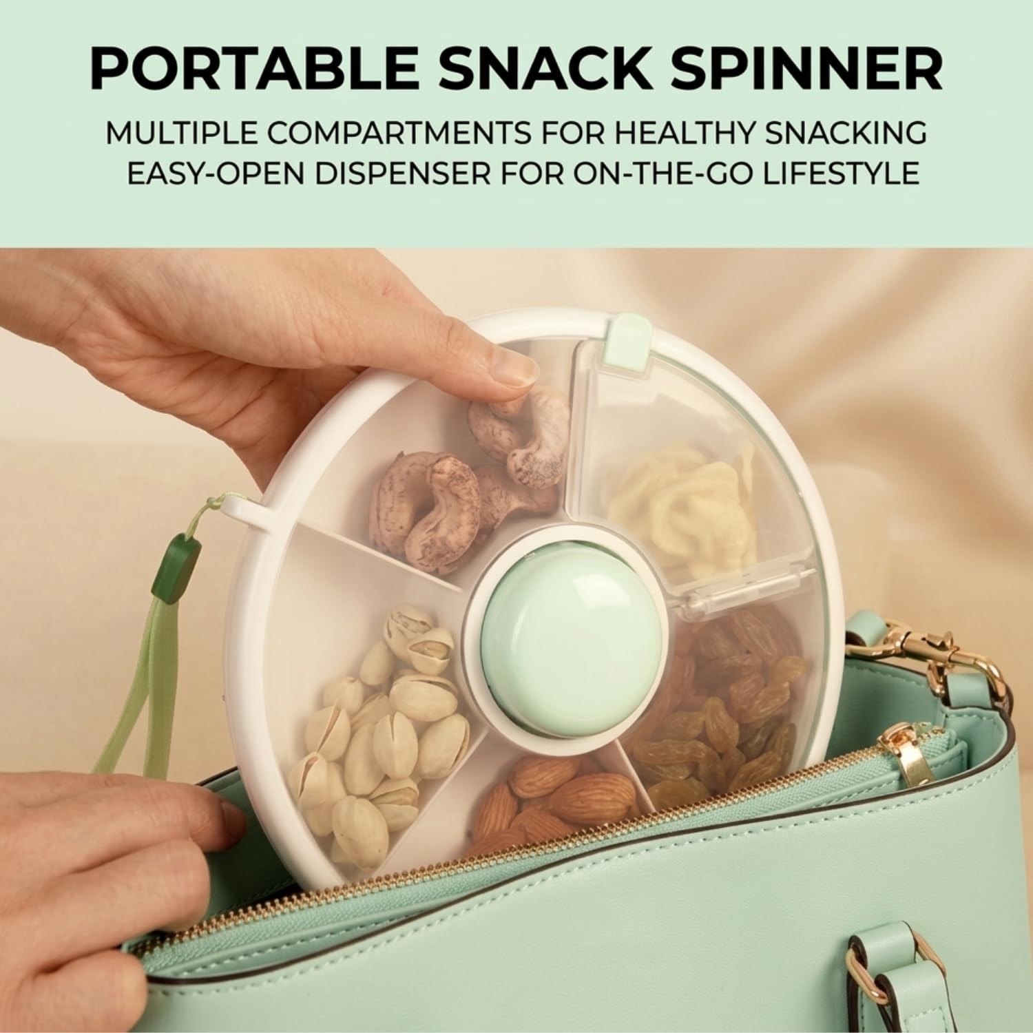 Portable Snack Spinner Bundle, Food Storage Container, Spinner Box with Rotating