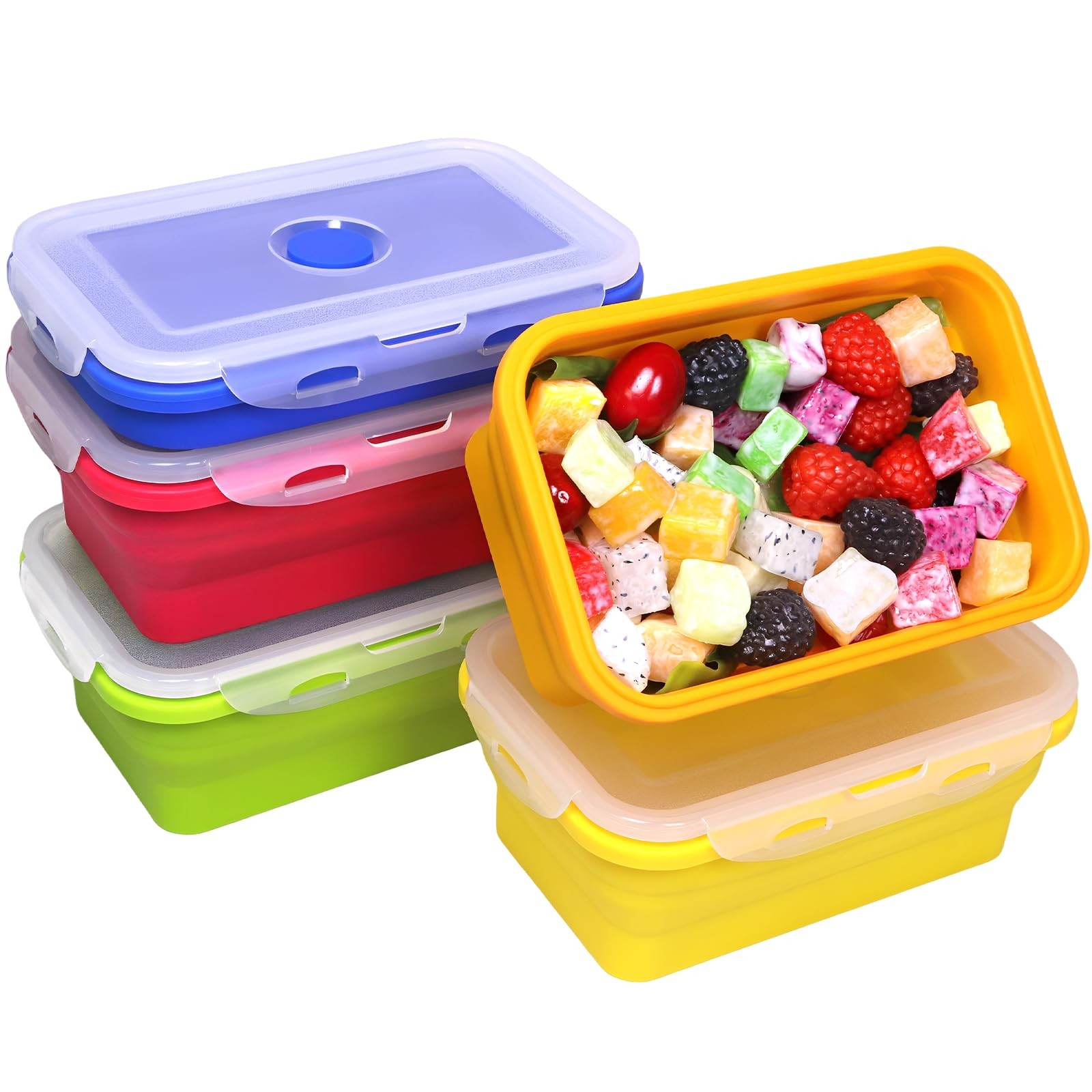5 Pack Collapsible Silicone Food Storage Containers with Leak-Resistant Lids,…