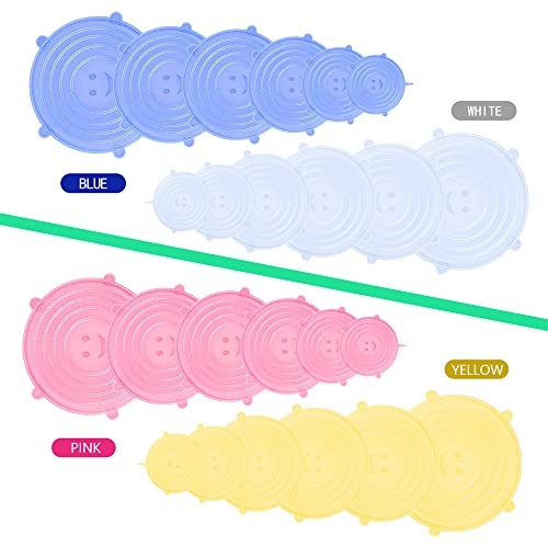 12 Pcs Silicone Stretch Lids Set Reusable Food Storage Bowl Covers 6 Sizes White