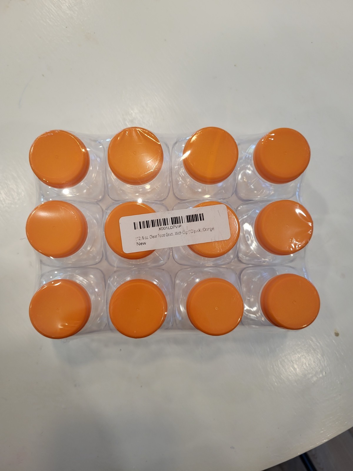 12 Pack Clear Plastic Juice Bottles w/ Orange Caps Food Grade Drink Containers