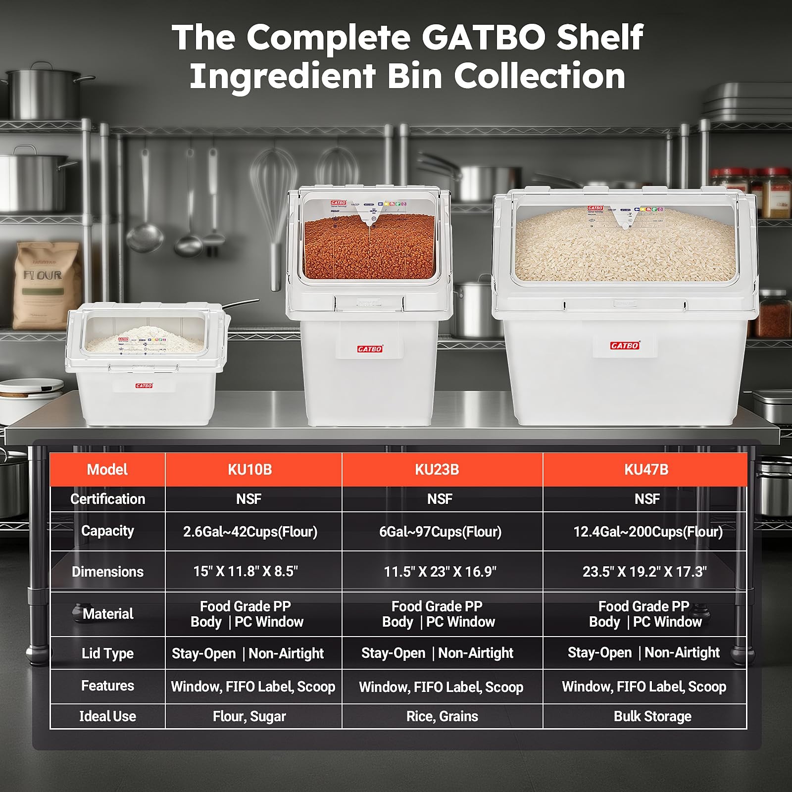 2.6 Gallon / 42 Cup Commercial Shelf Ingredient Bin with Scoop, Stackable Foo…
