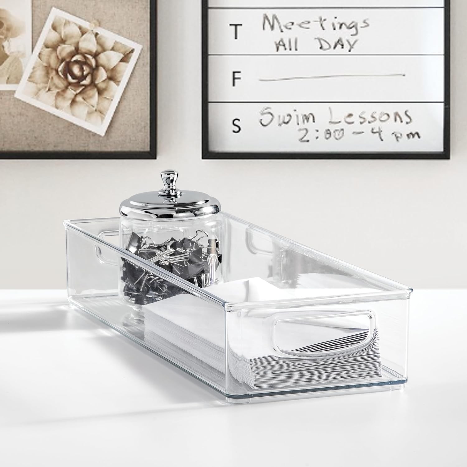 Clear Extra Long Stackable Slim Kitchen Storage Bins 16x6x3 2 Pack