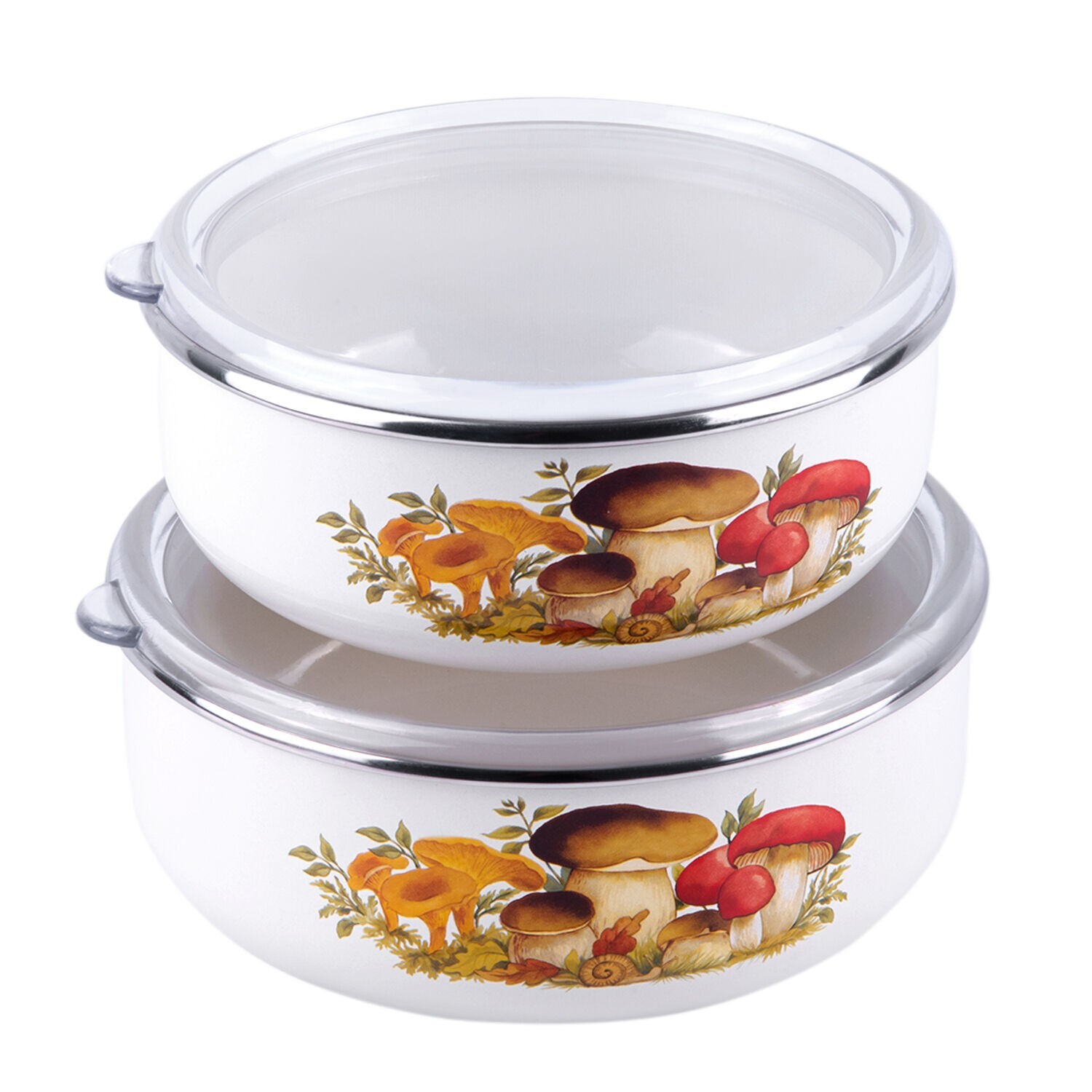 2-pc Mushroom Kitchen Storage Containers Stackable Enamel Bowls – 1qt/1.5qt