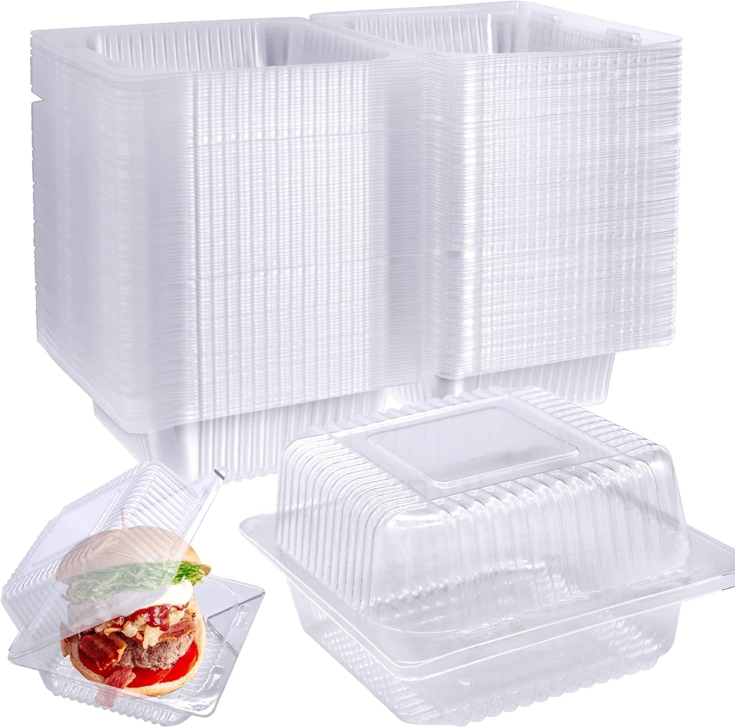 100 Pcs Clear Hinged Plastic Containers with Lids,Individual Cake Slice Contain