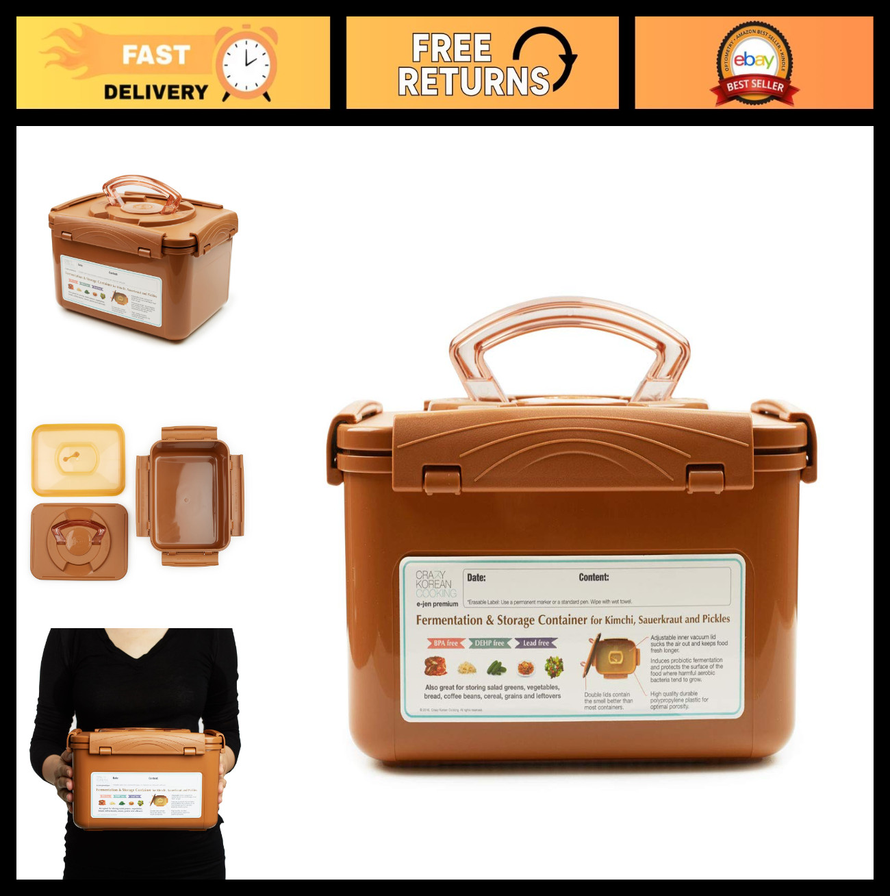 Premium Kimchi Fermentation Container with Vacuum Lid, 1.3 Gal, Sauerkraut Stora