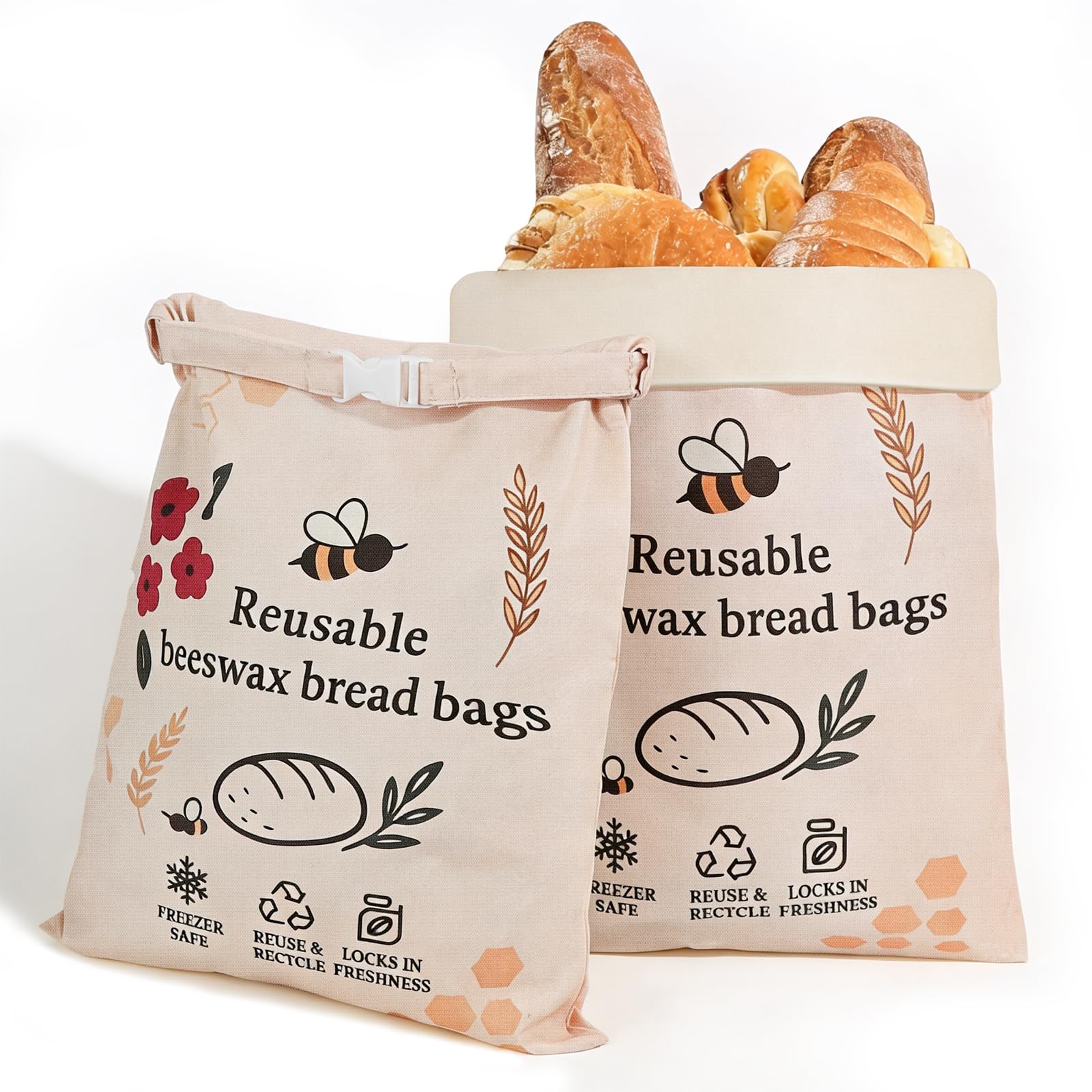 XL Beeswax Bread Bags Reusable Linen Fabric Sourdough Storage 17×13 Home Bakers