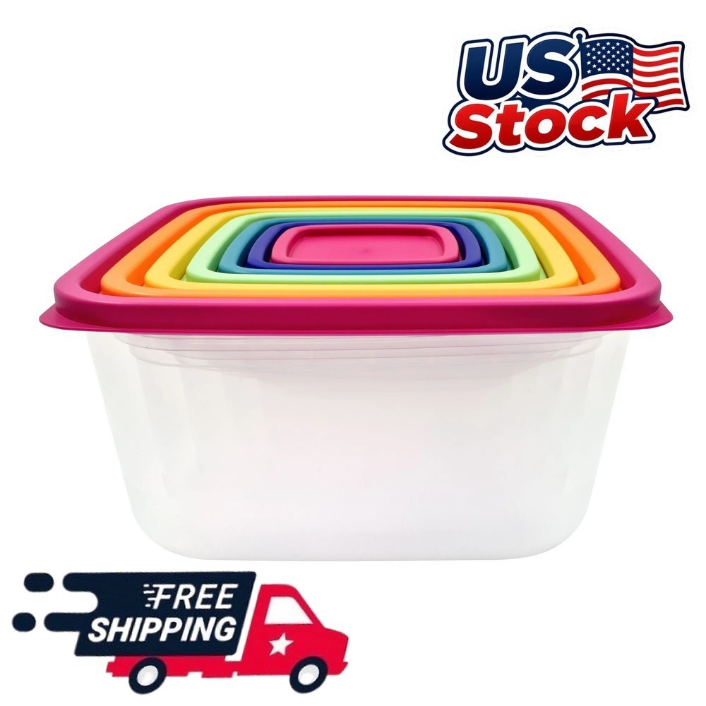 Mainstays 14-Piece Rainbow Food Storage Container Set Multi Color Plastic Lids