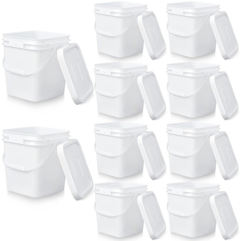 Stackable Plastic Buckets W/ Lid Food Storage Kitchen Cleaning Supplies New
