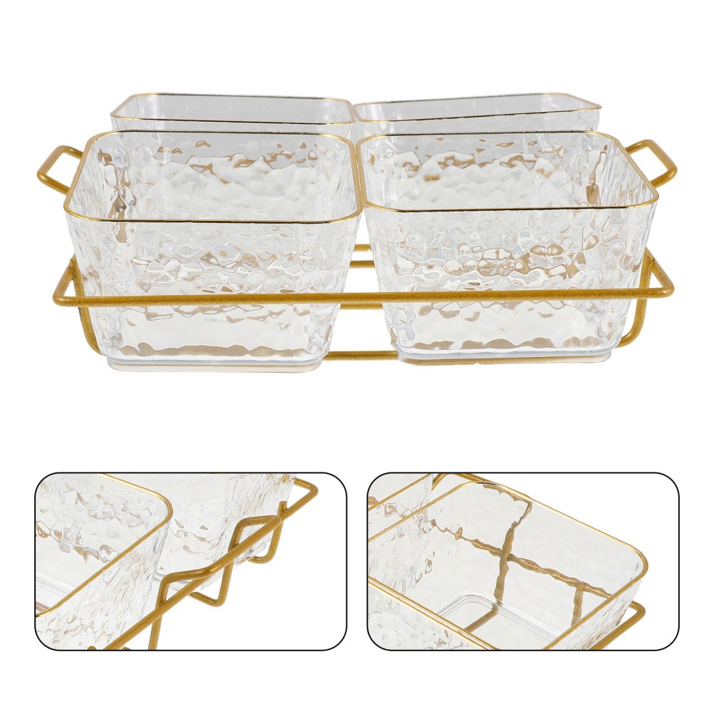 Four Compartment Clear Acrylic Snack Tray Bowl With Metal Rack For Serving