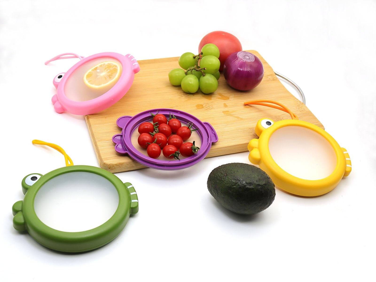Kirynd Onion storage and Avocado 5.7 x 4.9 inches, green,pink,purple,yellow