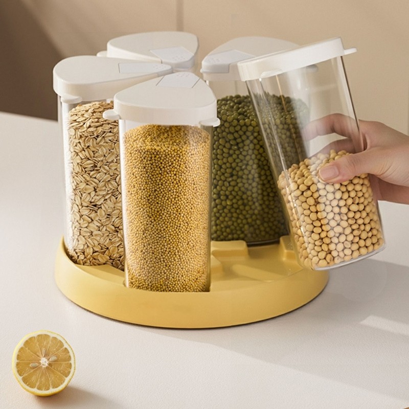 Clear Multiple Compartment Storage Bin With 360 Degree Rotation Mechanism