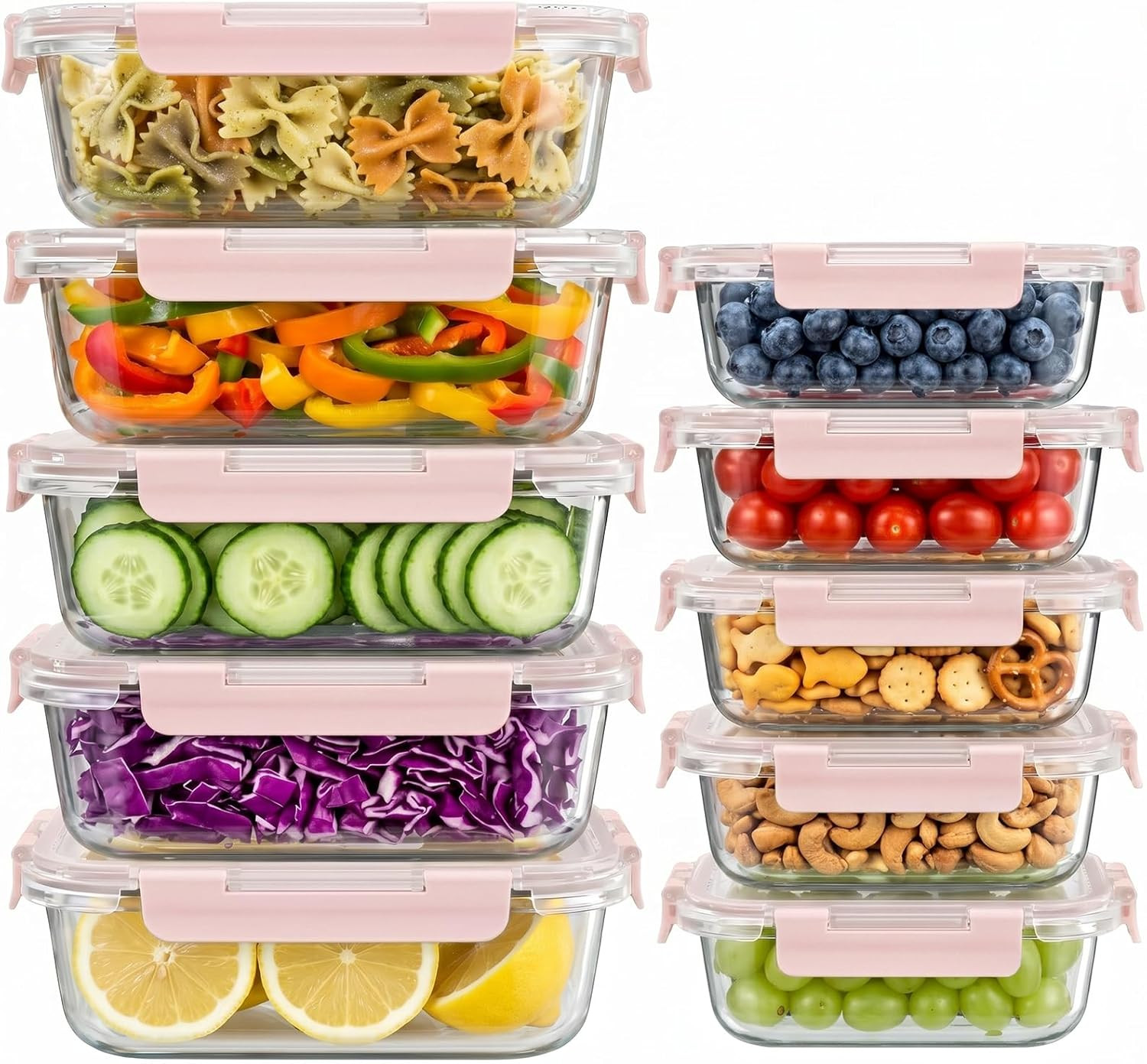 Dealusy 10 Sets (20-Piece) 36 oz & 12 oz Glass Food Storage Containers with lids