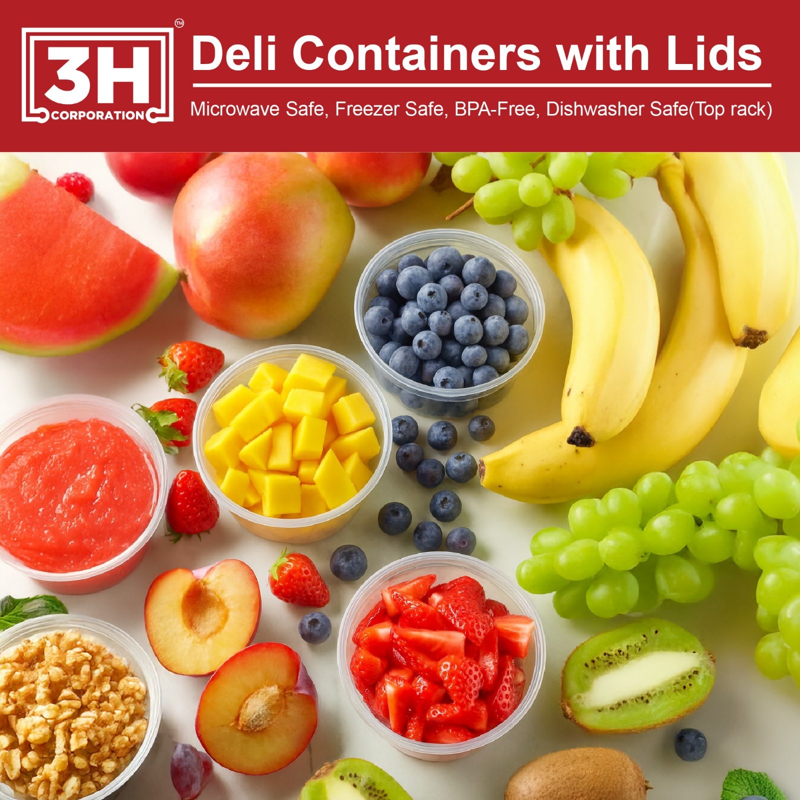 3H 32 oz Food Storage Containers with Lids (240 Set) Deli Containers with lids