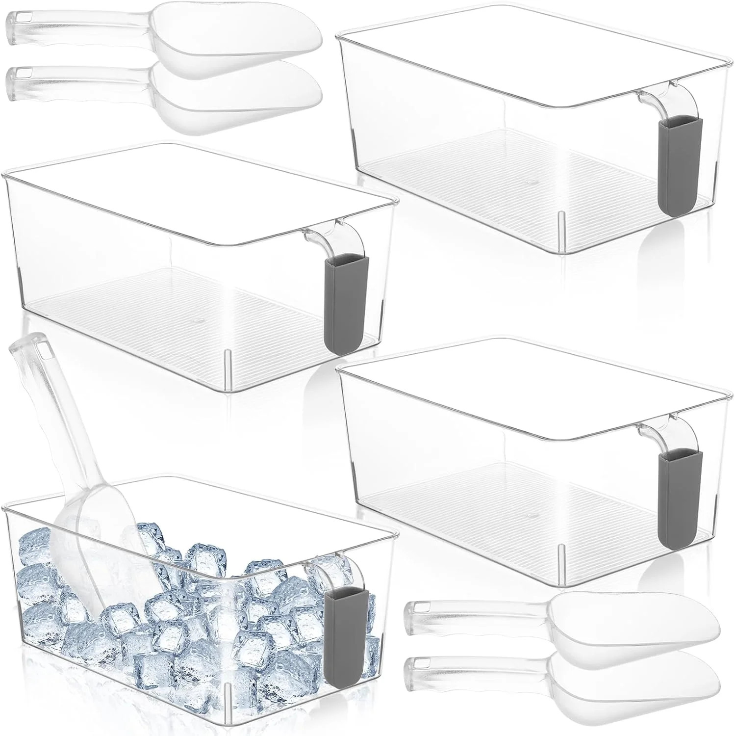 2 Set Ice Storage Bins for Freezer with Lid and Flexible Scoop, Transparent Plas