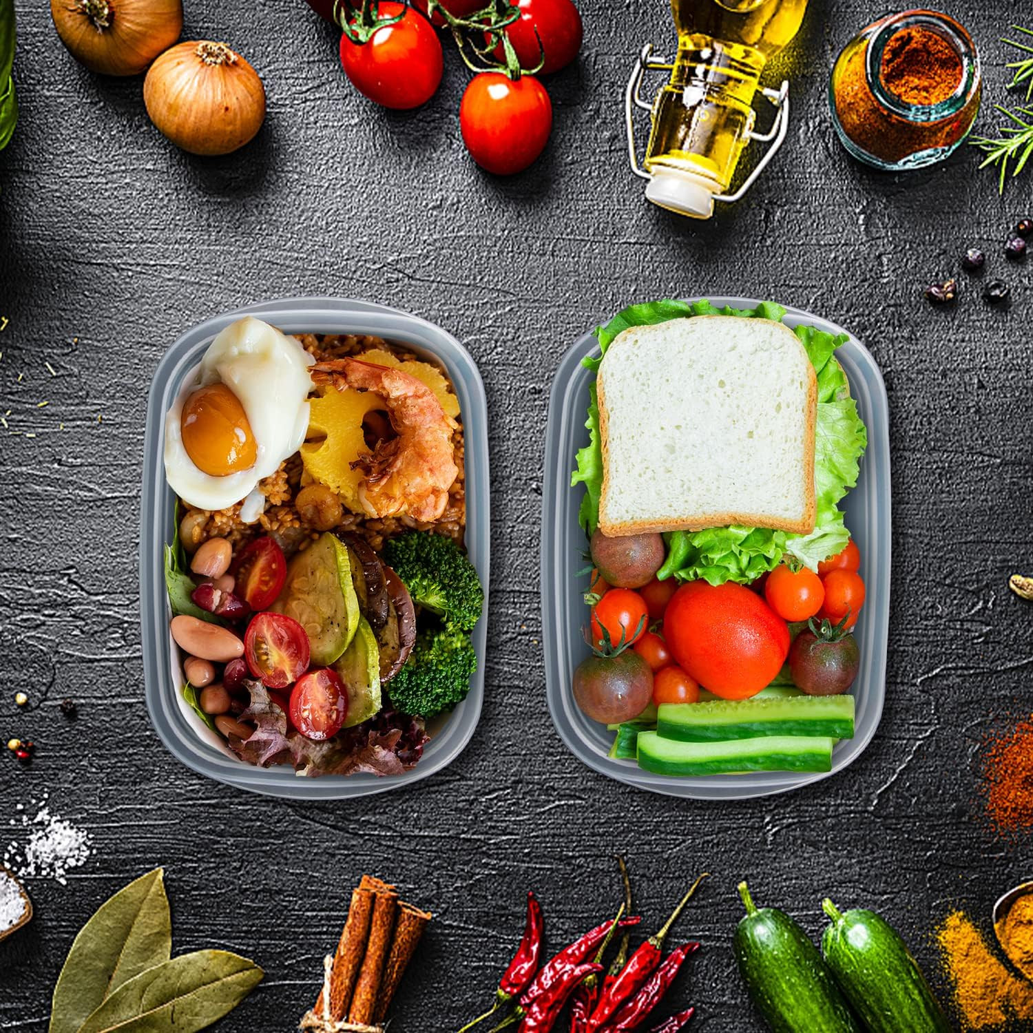 5PCS Food Containers Storage Sets(1000Ml per Box),Bpa-Free Rectangle Plastic Foo
