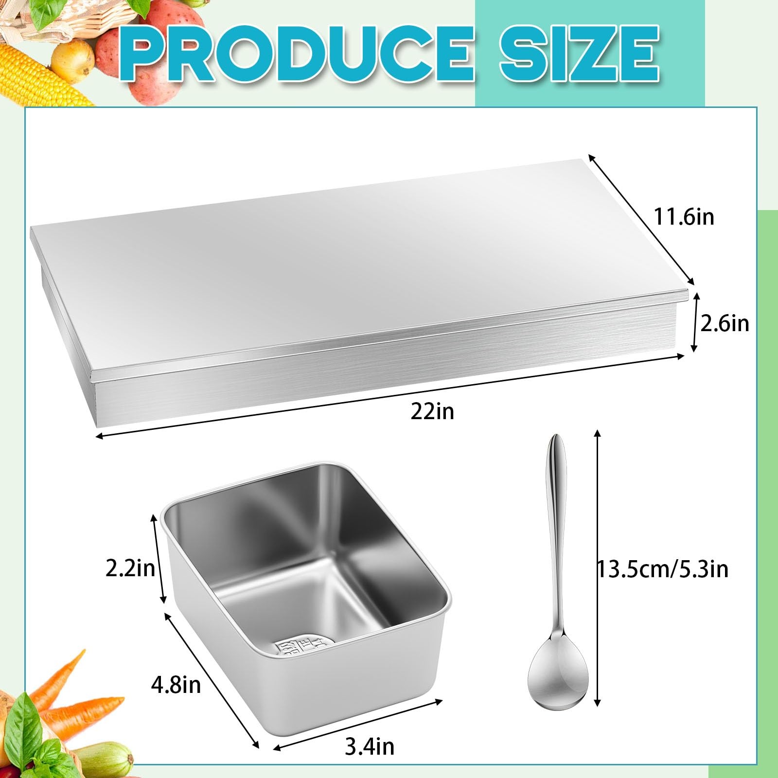Boao 10 Compartment 304 Yakumi Pans 21.9 x 11.6 x 2.6 inches, sliver