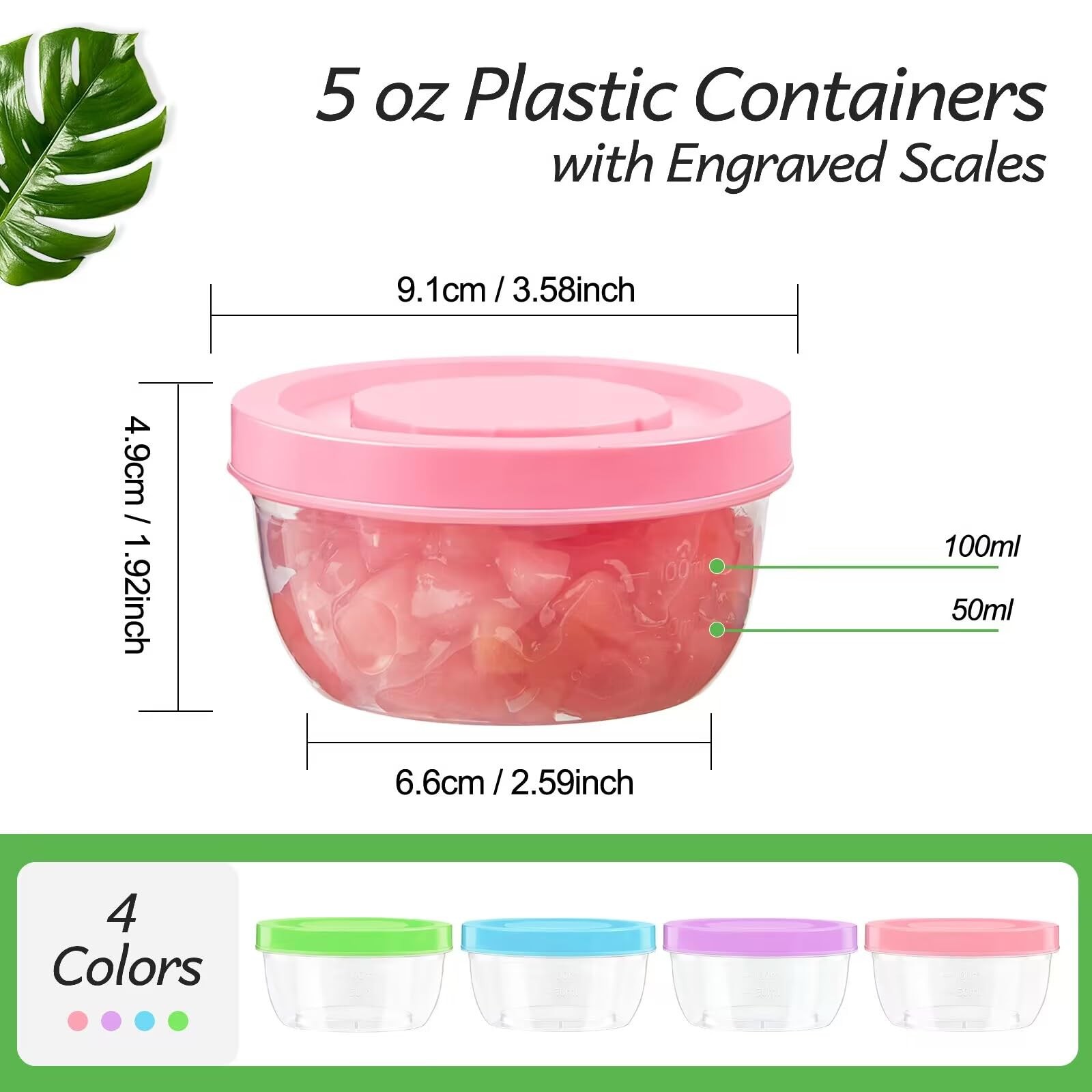 Zezzxu 5 oz Small Freezer Storage Containers 5 oz, Purple, Pink, Blue, Green