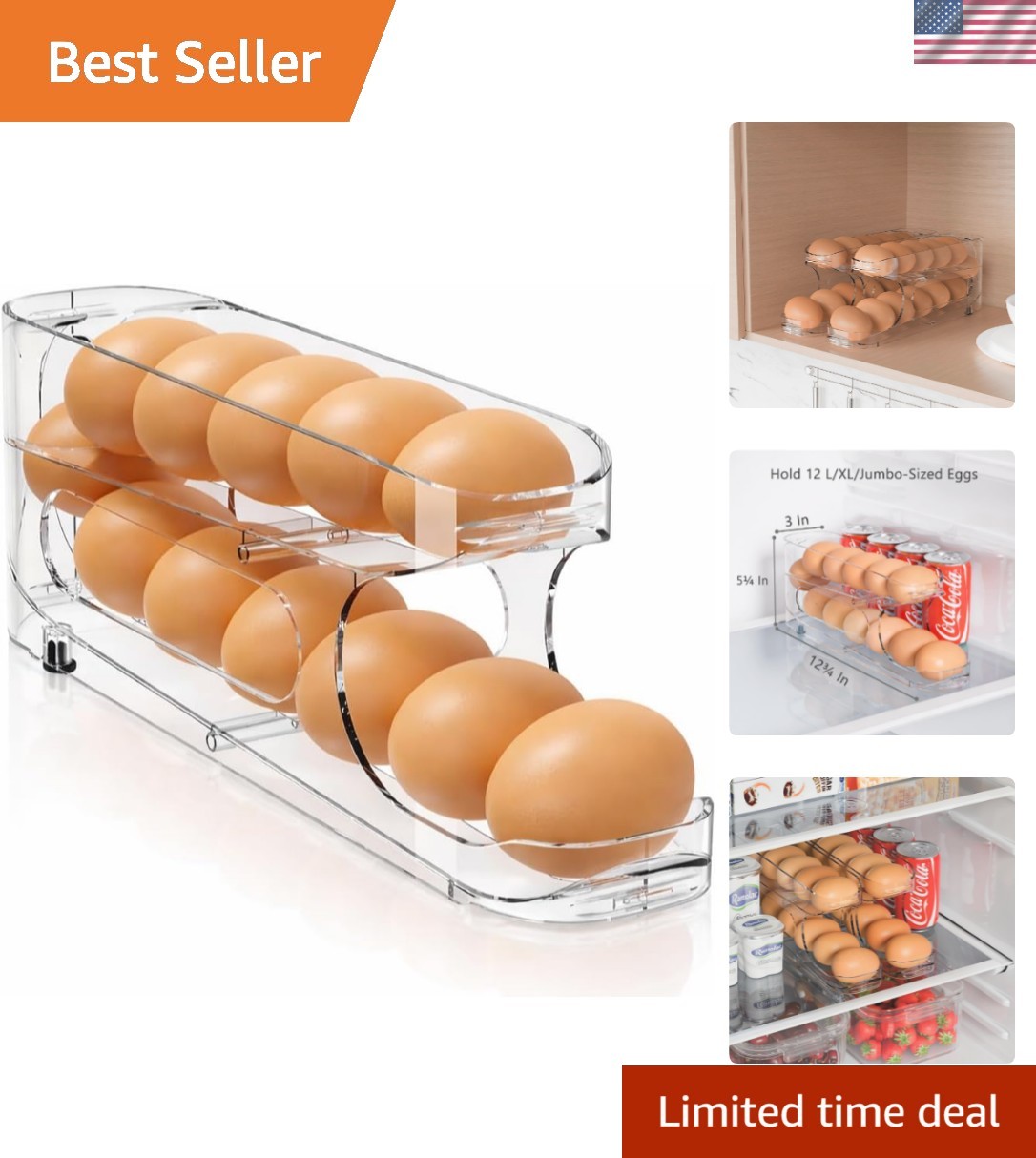 for Fridge, Auto Rolling Egg Storage Organizer for Refrigerator, Clear Space …